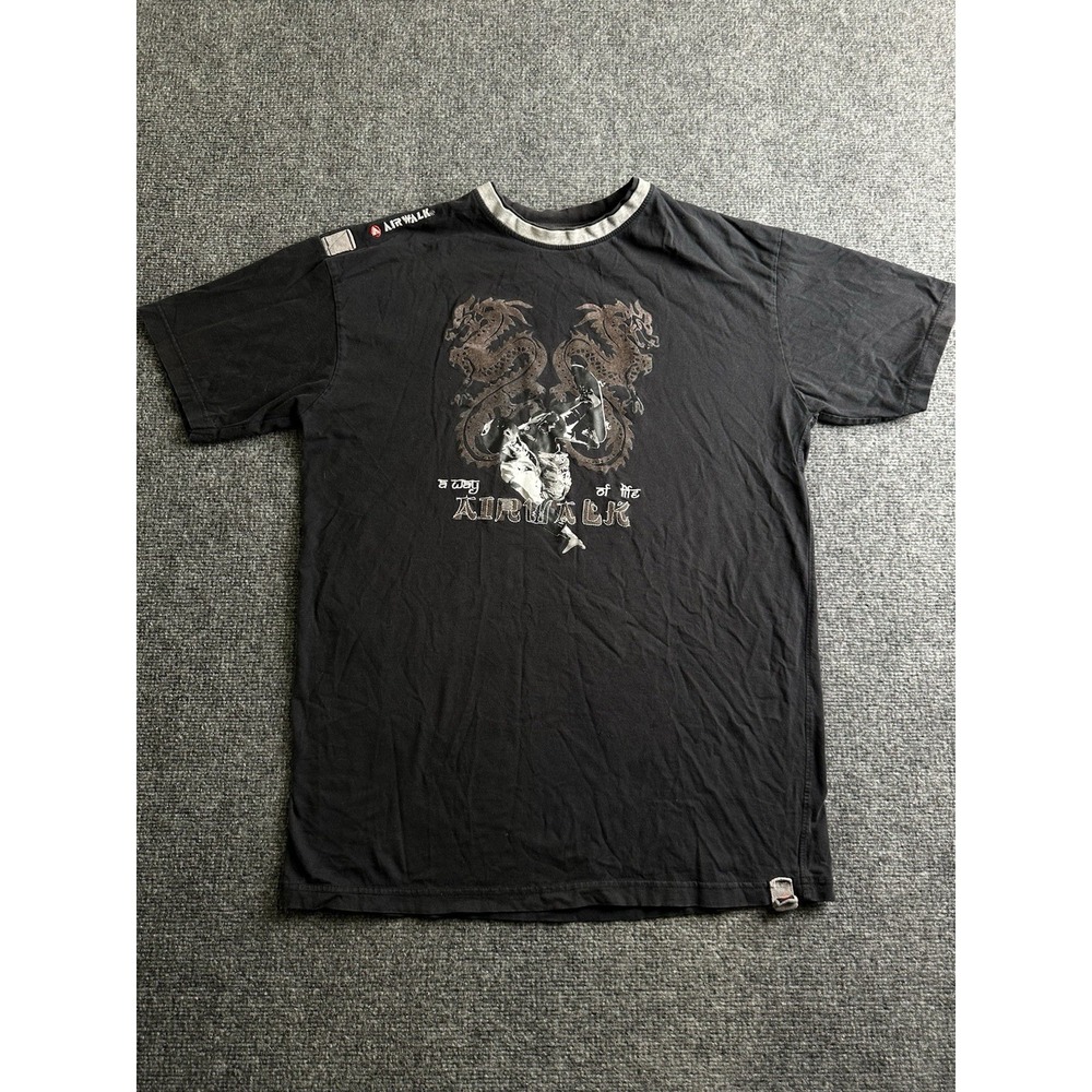 Mens Airwalk Graphic T-Shirt Black Dragon Print Skate, Size L